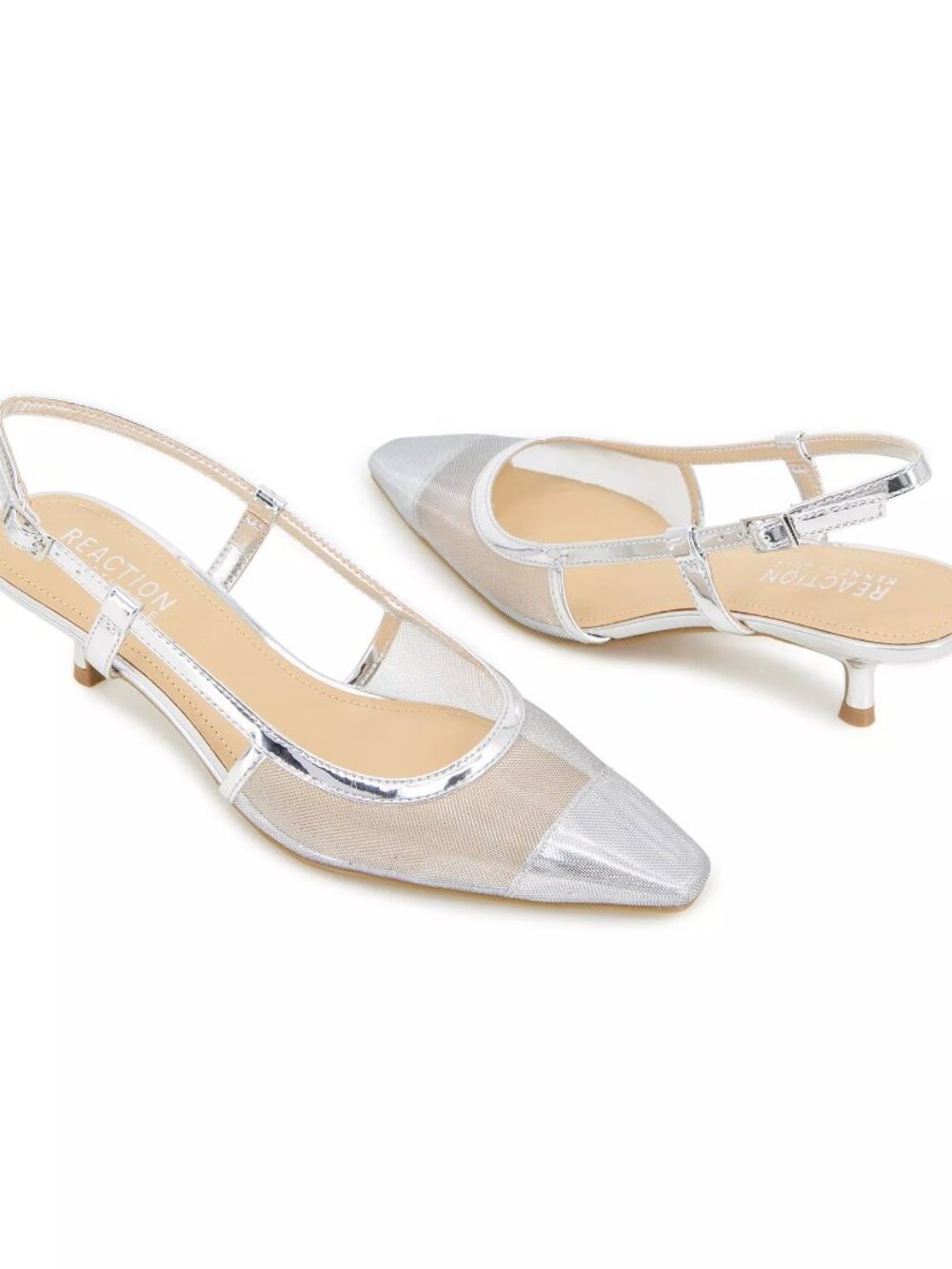 NWT NEVER WORN: Kenneth Cole Women's Silver Kitten Heel Slingback Sz 9.5